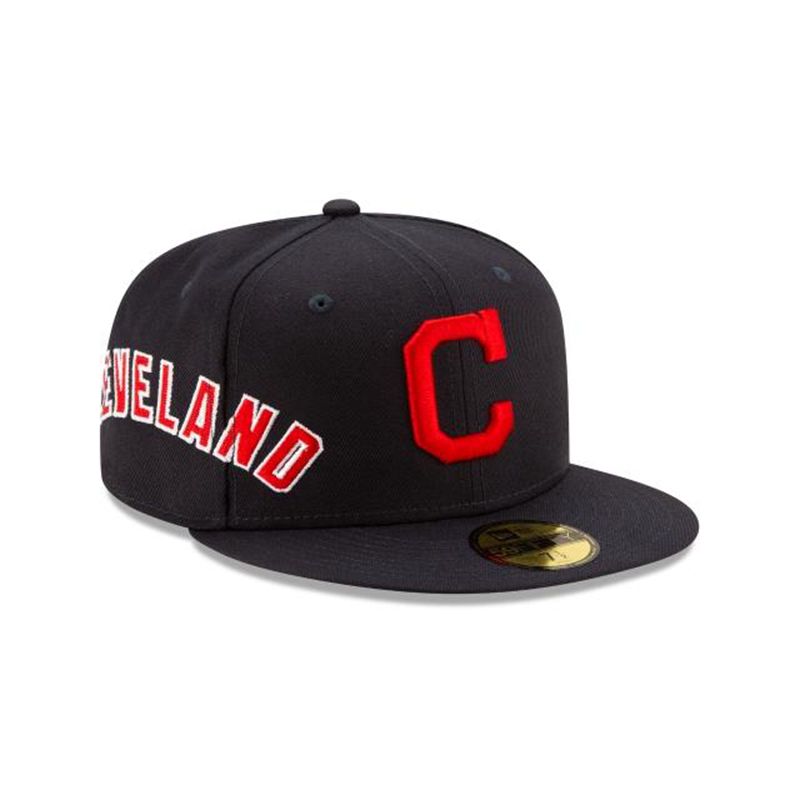 MLB Cleveland Indians Slant 59Fifty Fitted (PRC3551) - Blue New Era Caps